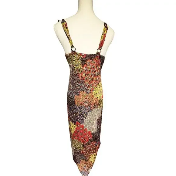 Raindrops by Papillon Black Orange Peacock Maxi Dress Women's Small - Picture 8 of 12